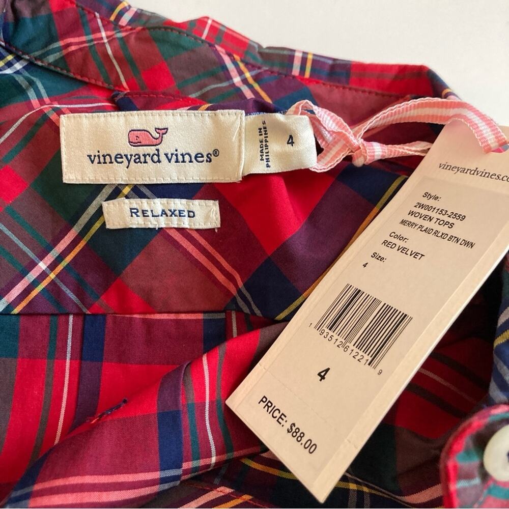 NWT Vineyard Vines Merry Plaid Plaid Button Down Women's Size 4 - Picture 4 of 9